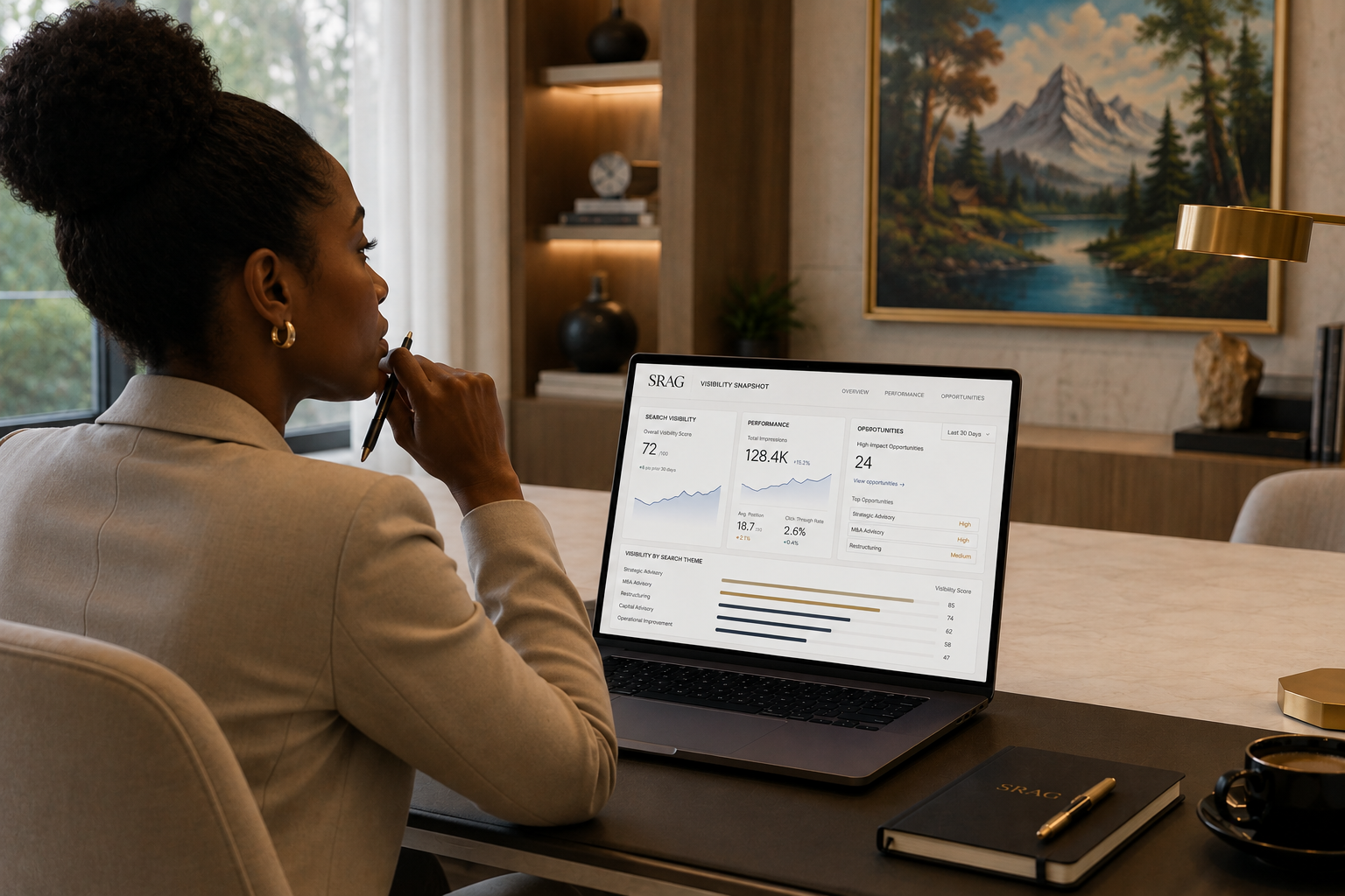 Professional workspace with laptop and structured documents